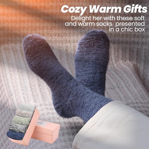 Image of ICEIVY 5 Pair Fuzzy Cozy Socks for Women - Warm Comfy Soft Casual Home Sleep Winter Wool Socks - Gifts for Women
