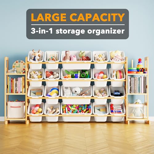Image of SpaceAid Toy Storage Organizer with 6 Shelves and 20 Bins, Toy Organizers Storage Bookshelf, Kids Bin Shelf Toys Box Bookcase for Bedroom Playroom Organization Room Decor, White