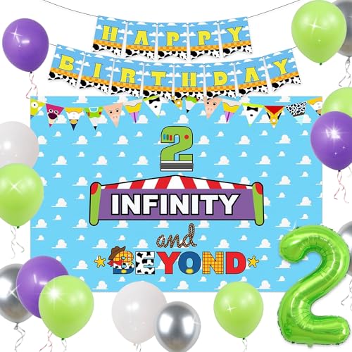 LaVenty Two Infinity and Beyond Birthday Decorations 2nd Birthday Balloon Garland Arch Backdrop Banner Cake Topper for Boy