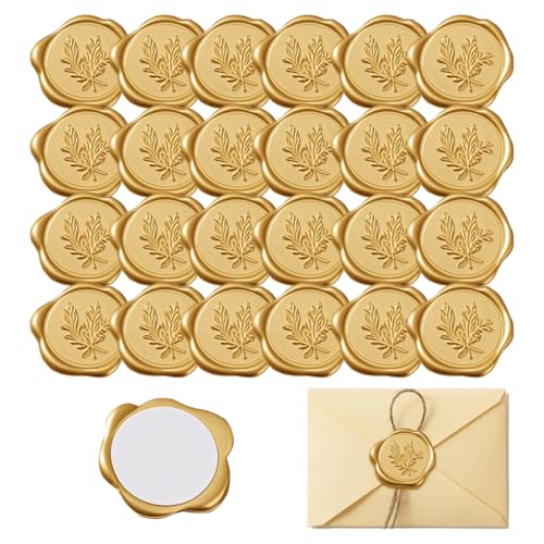 JYNXOR 24 pcs Sello de Cera Autoadhesivo Pegatinas,Sobre Pegatinas Sello Pegatinas, Sello Lacre Adhesivo Doradas de Ramas de Olivo Vintage, Para Sello De Cera, para Invitaciones, Boda, Cumpleaños