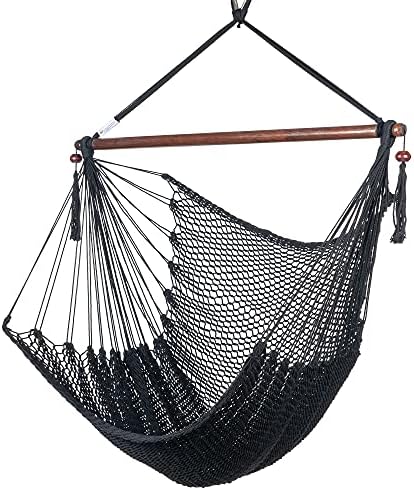 Caribbean Hammock Chair with Footrest - 40 inch - Soft-Spun Polyester - (Black)