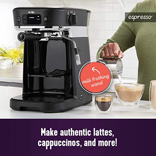 Image of Mr. Coffee All-in-One Occasions Specialty Pods Coffee Maker, 10-Cup Thermal Carafe, and Espresso with Milk Frother and Storage Tray, Black