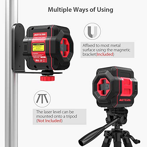 Laser Level, Meterk Cross Line Laser with Measuring Range 50ft, Switchable Self-Leveling Vertical and Horizontal Line, Rotatable 360 Degree with Flexible Magnetic Base, Battery Included - Thumbnail 7
