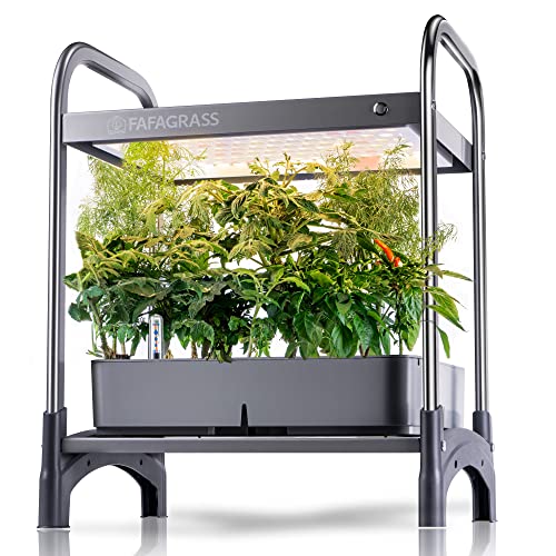 Indoor Garden Hydroponic Growing System, 12 Pods Herb Garden with Grow Light Self Watering System Cycle Timing Natural Bamboo Garden Planter Grower Harvest Vegetable Lettuce (Dark Grey)