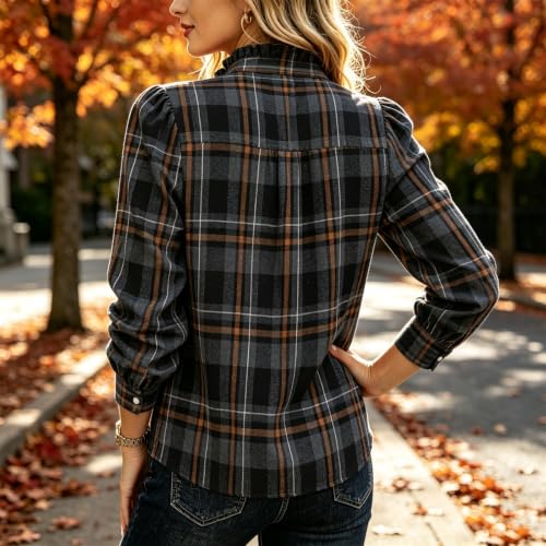 moolBeko Plaid Shirt Women Dressy Casual Long Sleeve Henley Ruffle Shirt - image 7