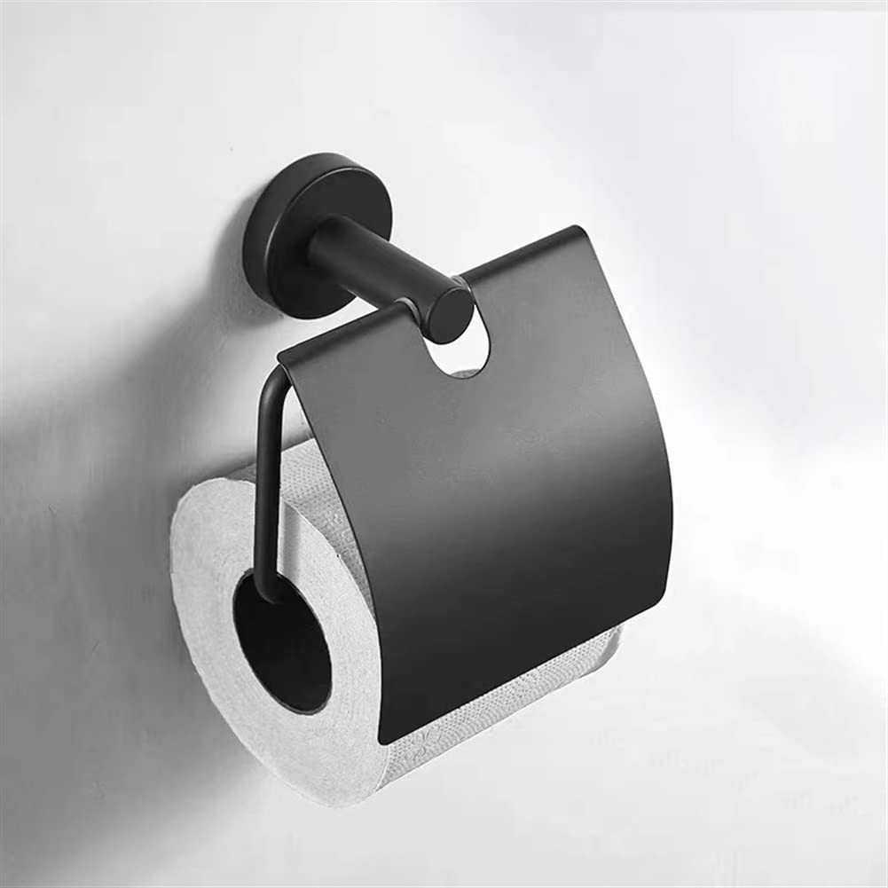 Estantes de baño Portarrollos de Papel higiénico, Gancho de Papel de Acero Inoxidable Negro/Dorado Cepillado, toallero Portarrollos de Papel con Tapa Accesorios de Hardware (Color : Black)