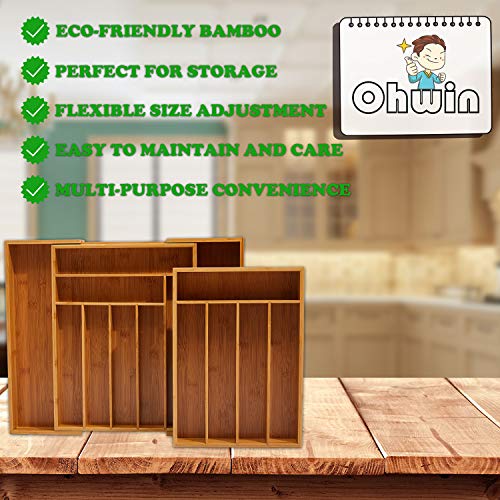Ohwin Bamboo Drawer Organizers Kitchen Silverware Organizer With 5 Compartments, Flatware Drawer Organizer Tray - Bamboo Hardware Organizer Cutlery And Utensil Tray, Perfect For The Kitchen, Bathroom #TOP6