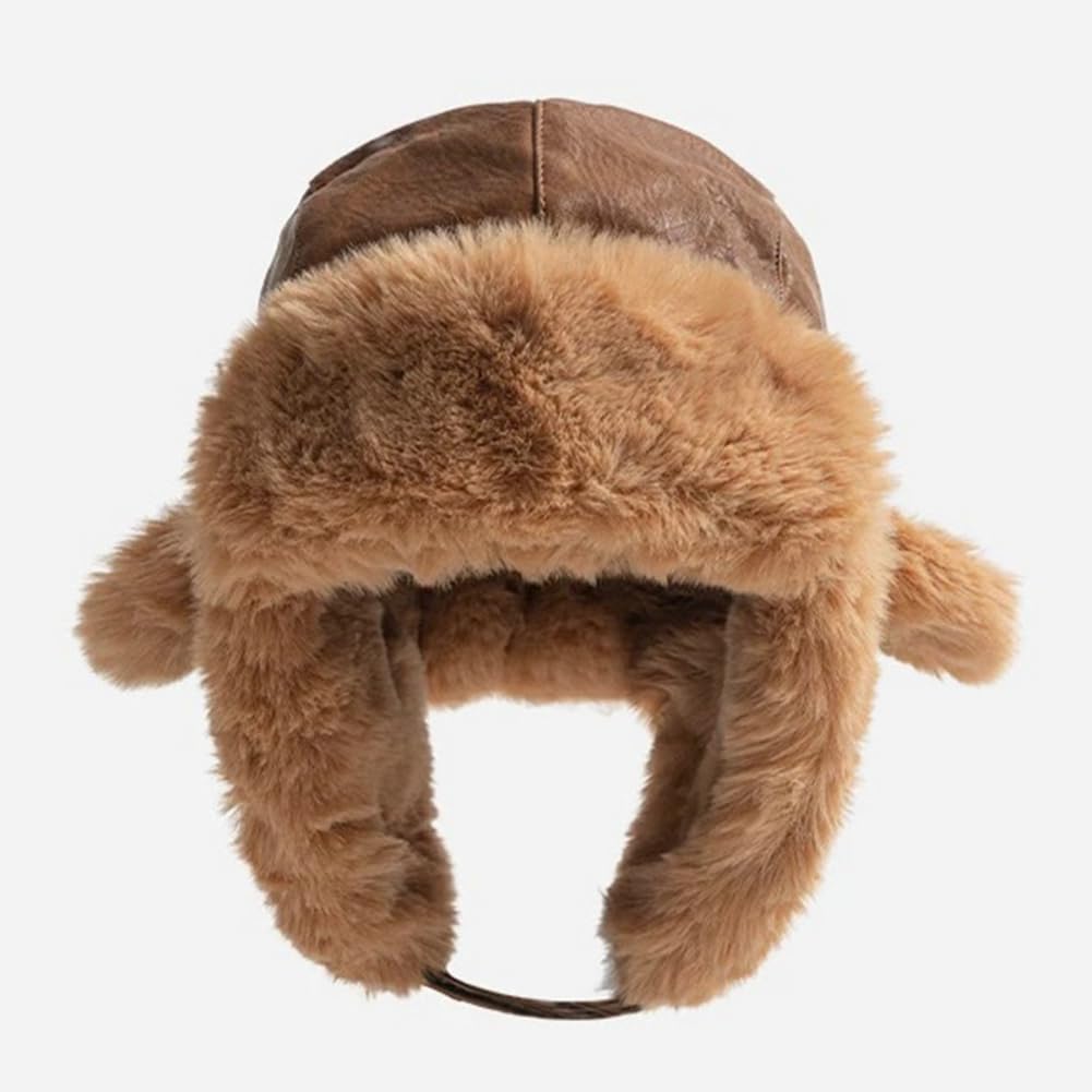 Unisex Winter Trendy Trapper Hat Warm Faux Fur Winter Hat with Ear Flaps Windproof Waterproof Snow Ski Hats Cold Weather