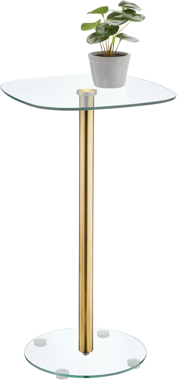 InterDesign iDesign Square Drink Table - Pedestal Drink Table for Small Spaces - Clear/Soft Brass