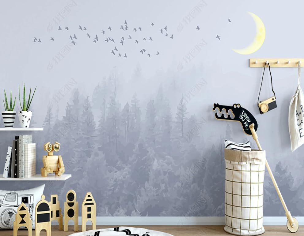 Papier peint forêt nocturne et retour aux oiseaux poétique