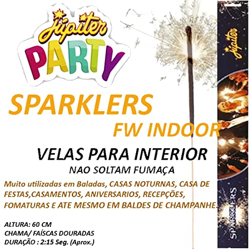 20 Velas Sparkles 60cm P/Casamento Faisca Indoor Decoração