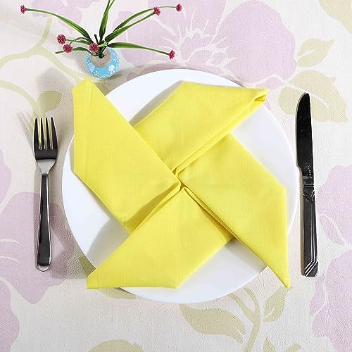 Image of FINGERCRAFT Table Napkins, Cotton Linen Blend Fabric Dinner Cloth Napkins, 18 inch x 18 inch, Mitered Corners for Every Day Use Napkins are Pre Shrunk and Good Absorbency (Lemon Yellow)
