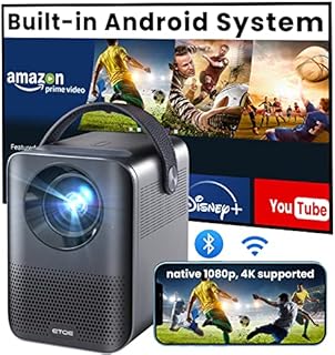 4K Supported Mini Projector, ETOE D2 EVO Android 9.0 Projector, Video Projector with ESPN, Prime Video, YouTube, 5G WiFi & Bluetooth, Keystone Correction, Compatible with iOS/Android/Windows/USB/HDMI