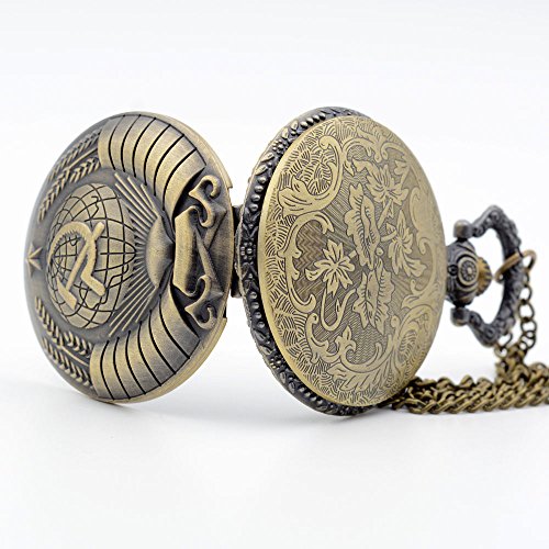Antique Ussr Soviet Sickle Hammer Quartz Pocket Watch Necklace Chain Mens Pendant Bronze #TOP1