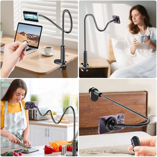 Magnetic Phone Holder for Bed Laying Down with Remote Page Turner, Bedside Gooseneck Phone Stand with Clicker for Reading, Flexible Mount with Wireless Scrolling Ring for iPhone/Tiktok/Short Video - image 6