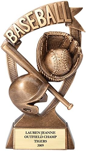 SHOP AWARDS AND GIFTS Customizable 7 Inch Antique Gold Finish Resin Baseball Banner Trophy, Includes Personalization