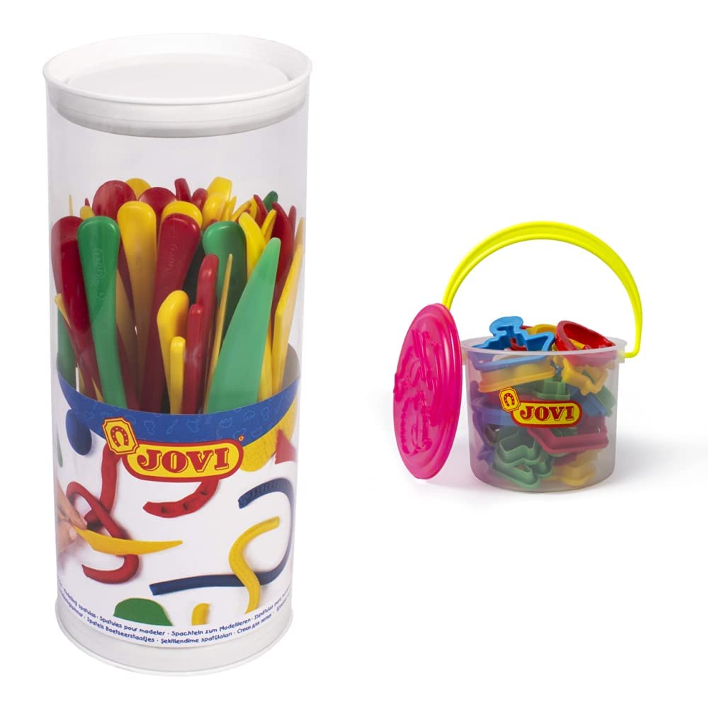 Jovi - Kit Herramientas de modelaje, 48 Unidades, Multicolor (9B) & Cubo, 24 Moldes Surtidos, 6 Modelos en 4 Colores Diferentes (7/24)
