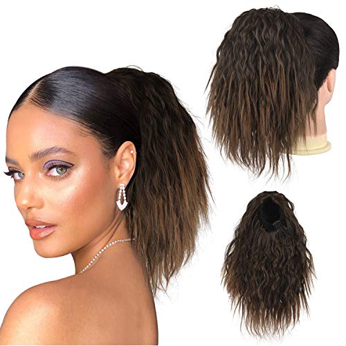 Curly Drawstring Ponytail Extension for Black Women, Sidaila 10 Inch Short Corn Wavy Ponytail Clip in pony tails hair extensions for African American Women (1B)