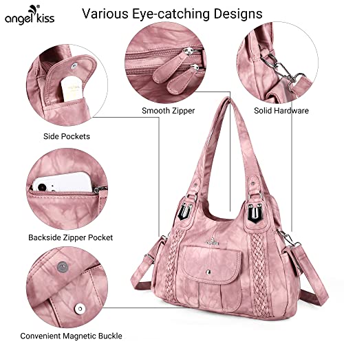 Image of Angel Kiss Purses and Handbags for Women Washed Vegan Leather Crossbody Hobo Satchel Shoulder Tote Purse