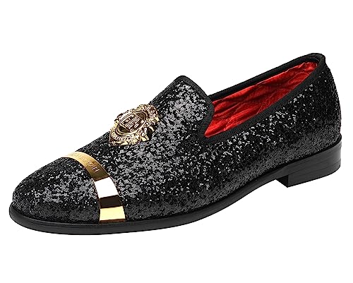 ELANROMAN Men's Glitter Loafers Oxford Dress Fashion Wedding Party Prom Shoes
