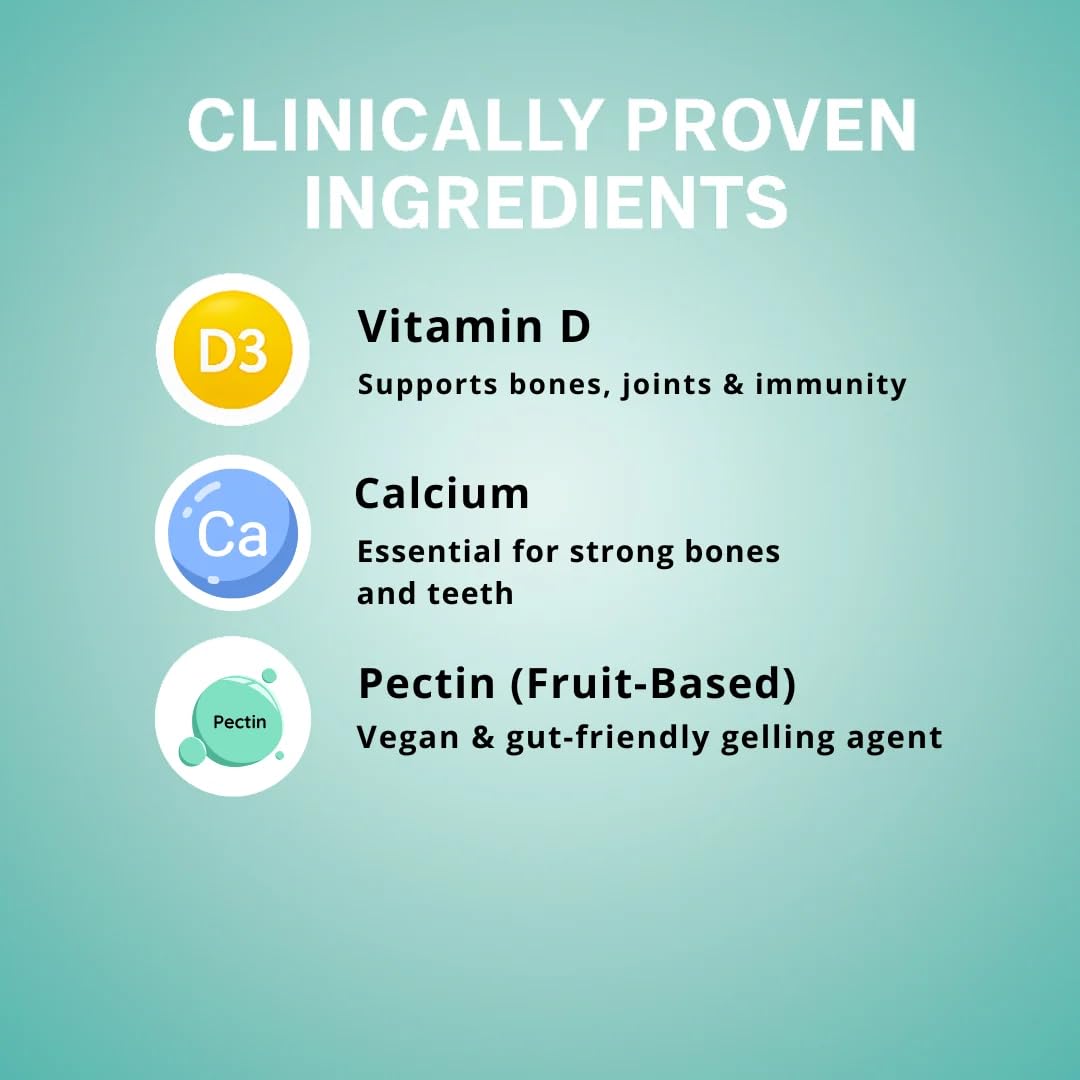 Vitamin D Gummies Calcium & Vitamin D3 with Sugar Free | Supports Strong Bones & Muscles| Strawberry Flavour (30 Gummies) – Vegan — Amazon image 3