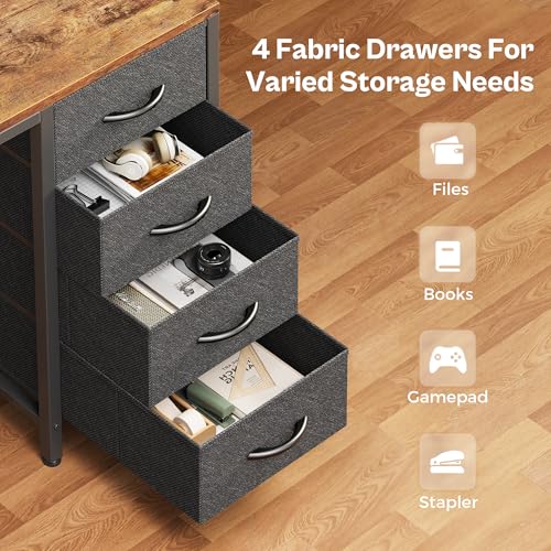 Image of Huuger 55 inch Computer Desk with 4 Drawers, Gaming Desk with LED Lights & Power Outlets, Home Office Desk with Large Storage Space for Bedroom, Work from Home, Rustic Brown