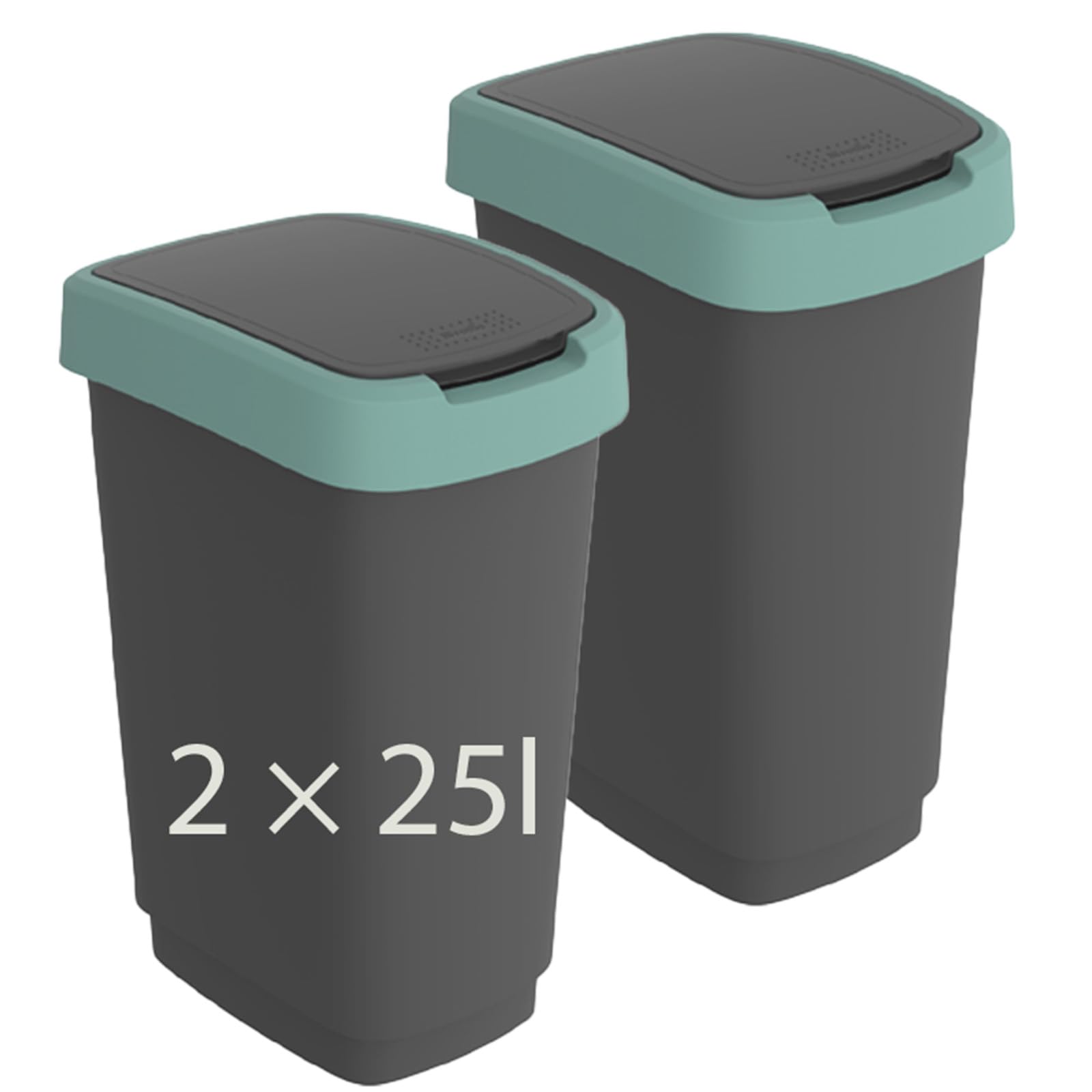 Rotho Twist 2er-Set Mülleimer mit Deckel (grün/anthrazit, 2x25l)