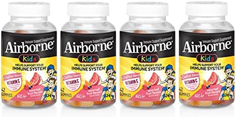 Airborne Kids Gummies Vitamin C Immune Support Supplement, Assorted Fruit Flavors, 42 ct (Pack of 4)