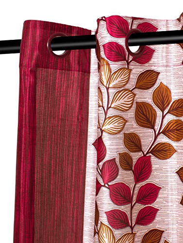 Image of Story@Home Modern Polyester Floral Pattern Eyelet Combo of 4 Piece Printed Ringtop Window Curtain Set for Drawing Room, Bedroom and Hall - 5 Ft, Maroon