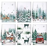 Bencailor 6 Pcs Christmas Kitchen Towels Vintage Christmas Dish Hand Towels Rustic Xmas Truck Reindeer Tea Washcloths for Xmas Holiday Bathroom Home Decor Housewarming Gifts,16 x 24 Inch