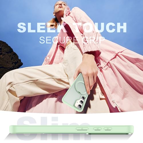 Image of Compatible with Samsung Galaxy S24 Plus Case with 360Rotatable Magnetic Ring Stand Compatible with Mag-Safe Military Protection Matte Translucent Phone Case for Galaxy S24+,Green