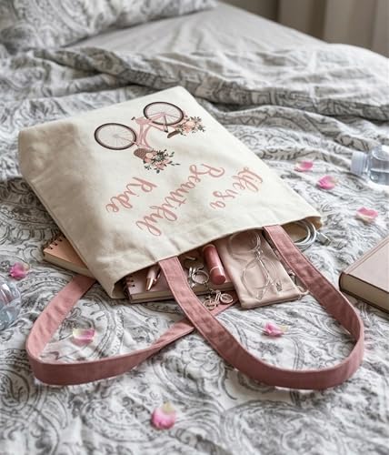 Image of Canvas Tote Bag with Zipper for Women| Inside Pocket | Cotton College Shoulder Bag | Stylish Travel Sling & Handbag for Daily Use | Cotton Canvas Fabric