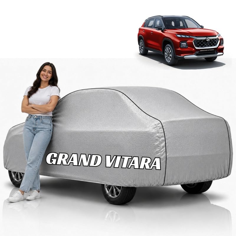 Image of Mind-Blowing 2026 100% Waterproof Grand Vitara Car Cover | Polyester Car Body Cover for Rain & Sun | UV Protection, Dustproof, Scratch Resistant, Windproof, Heat Resistant, Custom Fit (Silver)