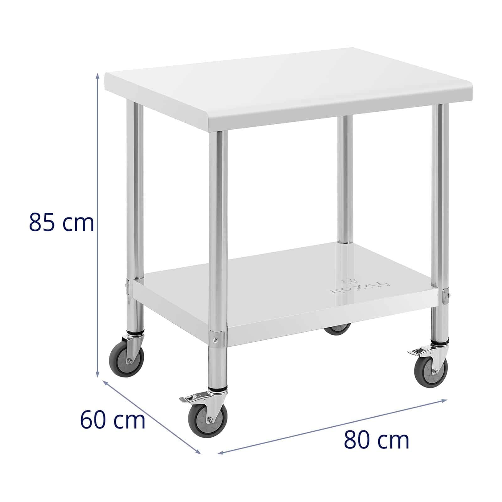 Royal Catering RCAT-80/60-W - Tavolo da lavoro in acciaio INOX con ruote, 60 x 80 cm, portata 135 kg