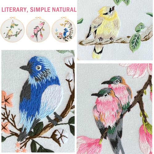 Image of FOCCTS Hummingbird and Flower Embroidery Kit, DIY Embroidery Kits with Patterns and Instructions Hoops Needles Threads, Embroidery Starter Kit for Beginners Adults