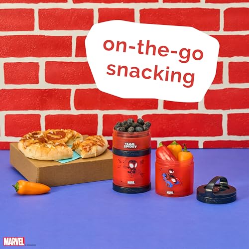 Image of Whiskware Spider-Man Team Spidey Stackable Snack Containers for Babies, Kids, and Toddlers, 3 Stackable Snack Cups for School or Travel, Cupholder Friendly, Miles Morales