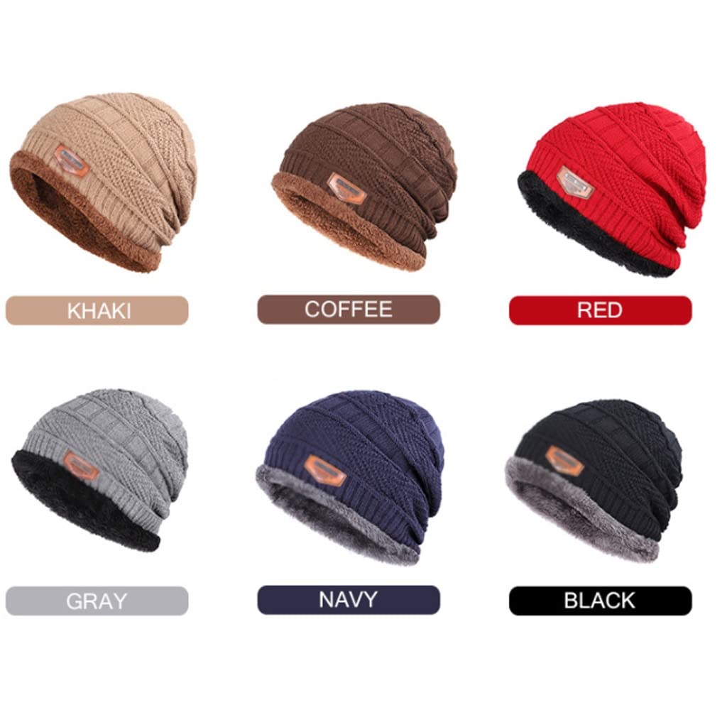 Cappelli da Uomo a Maglia a Maglia di Colore Solido Cappelli Invernali Uomo Caldo Plus Velluto Addensare con Lana Tappo di Lana Osso Maschio(3-Pack)