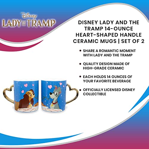 Disney Lady And The Tramp 14-Ounce Heart-Shaped Handle Ceramic Mugs, Set Of 2 | Bpa-Free Large Coffee Cups For Espresso, Caffeine, Beverage | Home & Kitchen Essentials, Cute Valentine's Day Gifts #TOP6