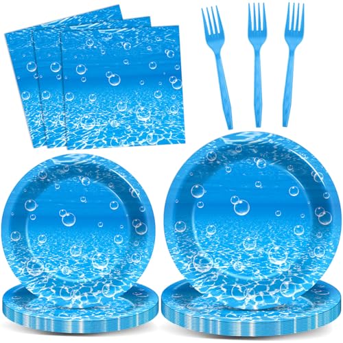 96Pcs Ocean Theme Party Plates and Napkins for Under the Sea Bubbles Birthday Party Supplies Underwater Paper Dessert Cake Plates Ocean Tableware Set for Kids Boys 24 Guests Birthday Party Decorations