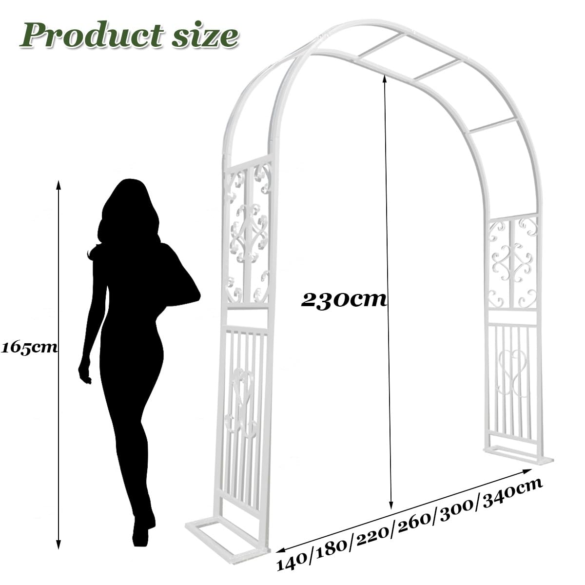 Kratka Łukowa Do Ogrodu Kwiatowego Na Zewnątrz 140/180/220/260/300/340 Cm Metalowa Rama Do Pnączy, Stojak Na Tło Łukowe Z Podstawą, Łatwa W Montażu(Zielony,260x230cm)