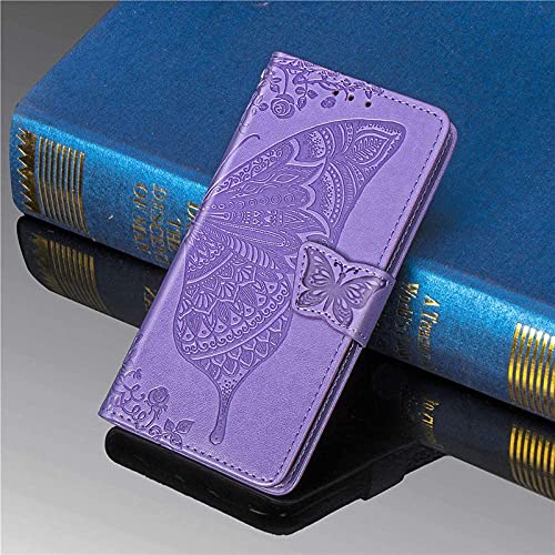 Image of ClickCase Butterfly Series for iPhone 15 Plus Leather Embossing Wallet Flip Case Kick Stand Magnetic Closure Flip Cover for iPhone 15 Plus (Purple)