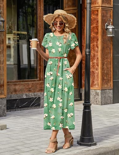 Image of Zeagoo Summer Dresses for Women 2026 Maxi Bohemian Floral Short Sleeve Long Dress Casual Flowy Tired Beach Sundress
