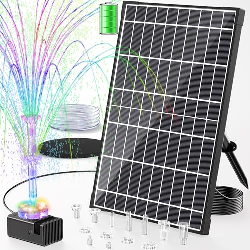 POPOSOAP 12W Solar Fountain Pump with 4200mAh Battery Backup LED Colorful Lights & Remote Control Solar Pond Pump for Bird Bath Fish Tank Outdoor Garden Water Features P112DL