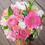ナチュラルバスケットのフラワーアレンジメント アレンジメントフラワー アレンジメント ギフト 生花 花 プレゼント 手作り フレッシュフラワー 誕生日 結婚記念日 お祝い 開店祝い 還暦 母の日 ペット お供え (ピンク, M)