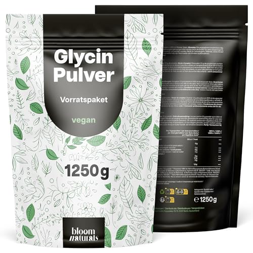 Glycin Pulver 1250g (1 25KG) - 100% reine Aminosäure - süße Amino Glycine vegan und produziert in Deutschland - Verpackung kann variieren