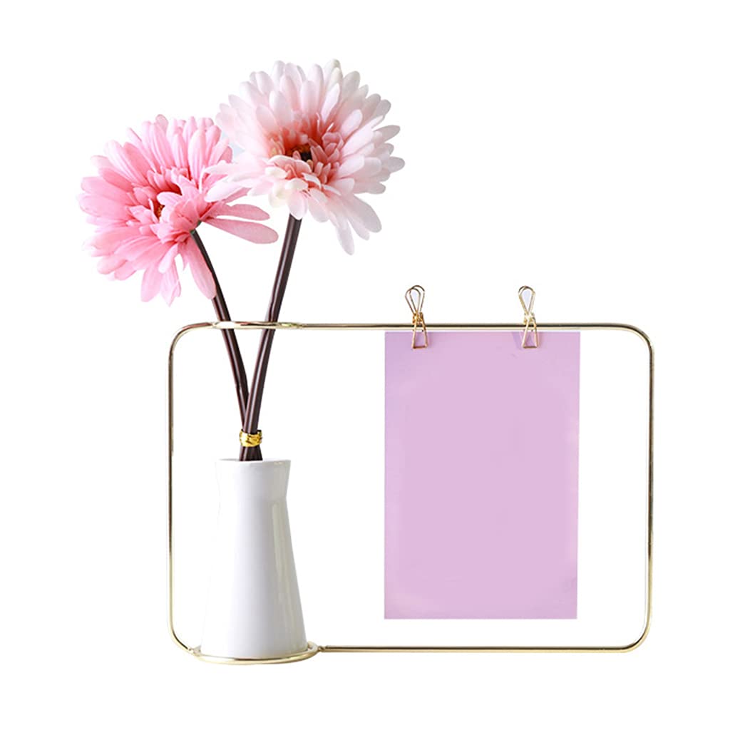 HDOYTXXM Nordic Wrought Iron Bracket Photo Frame Creative Flower Vase Decoration Picture Frame Tabletop Decoration Golden / Bla Wrought Iron Picture Frames Holder Stand