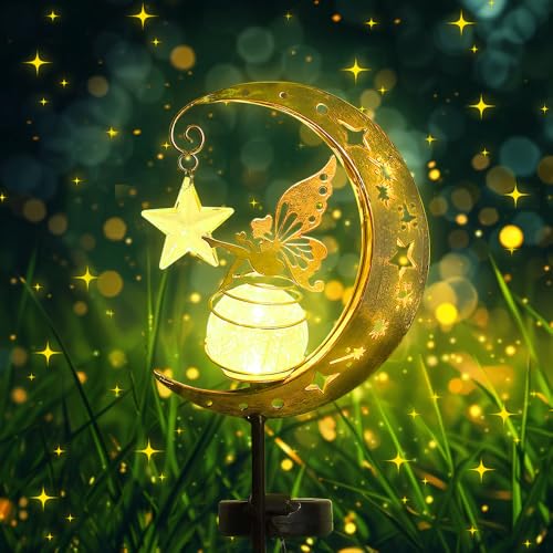 HIQE-FL Mond Solarleuchten Garten Deko,Metall Mond Solarleuchten Garten...