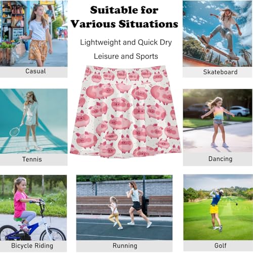 visesunny Girl's Golf Skirt Athletic Pink Blush Piggy Tennis Skort Sport Activewear with Double Layer Pockets4