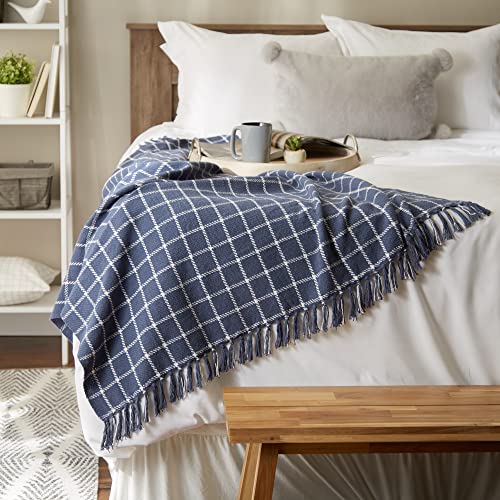 Dii Transitional Checked Plaid Woven Throw, 50X60, French Blue #TOP4