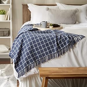 DII Transitional Checked Plaid Woven Throw, 50x60, French Blue DII Transitional Checked Plaid Woven Throw 50×60 French Blue